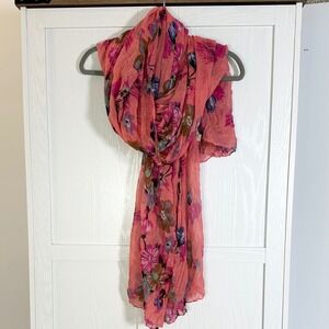 Blue Pacific Floral Cotton Scarf Pink Purple Blue Femme Ballet Cottagecore New